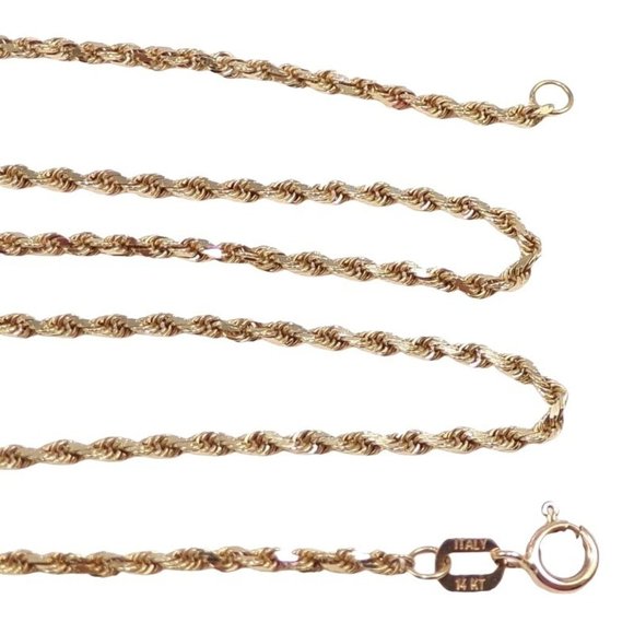 Solid 14K Yellow Gold Twisted Rope Chain Link Necklace 18" 1.5mm